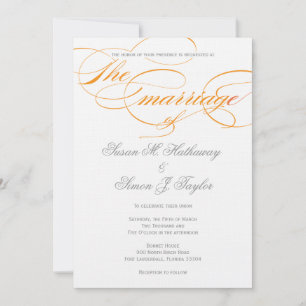 Convite para Casamento de Script Elegante - Laranj