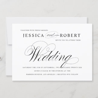 Convite para Casamento de Script Elegante Preto e 