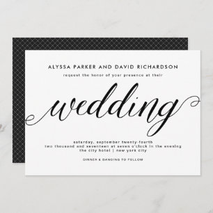 Convite para Casamento de Script Elegante Preto e