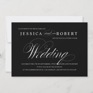 Convite para Casamento de Script Elegante Preto e