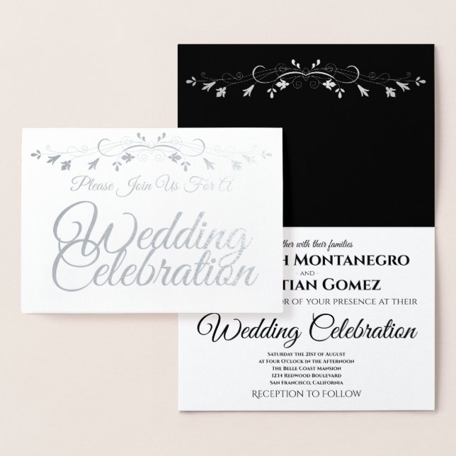 Convite para Casamento de Script Elegante Silver F (Exibição)