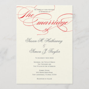 Convite para Casamento de Script Elegante - Vermel