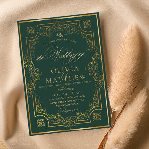 Convite para Casamento de Script Emerald Gree Dour