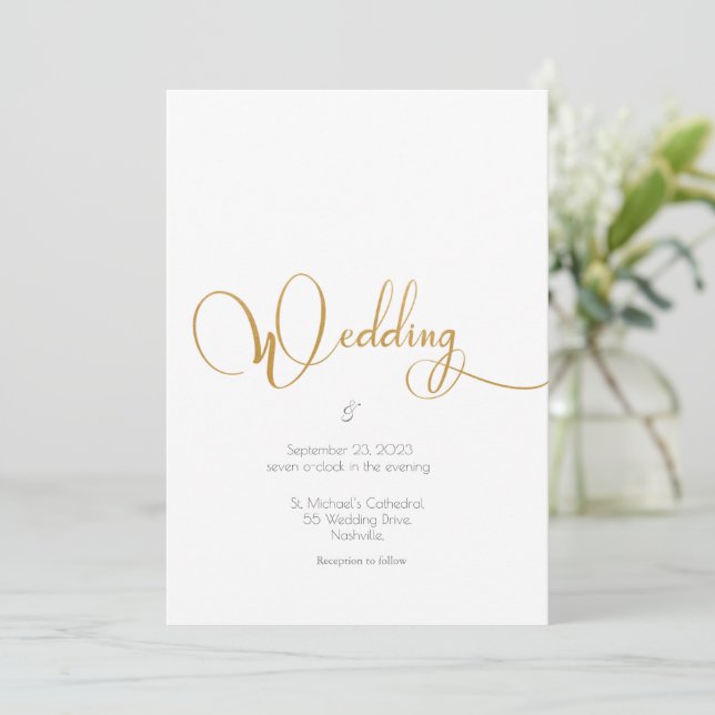 Convite para Casamento de Script Floral Amarelo Br (Em pé/Frente)