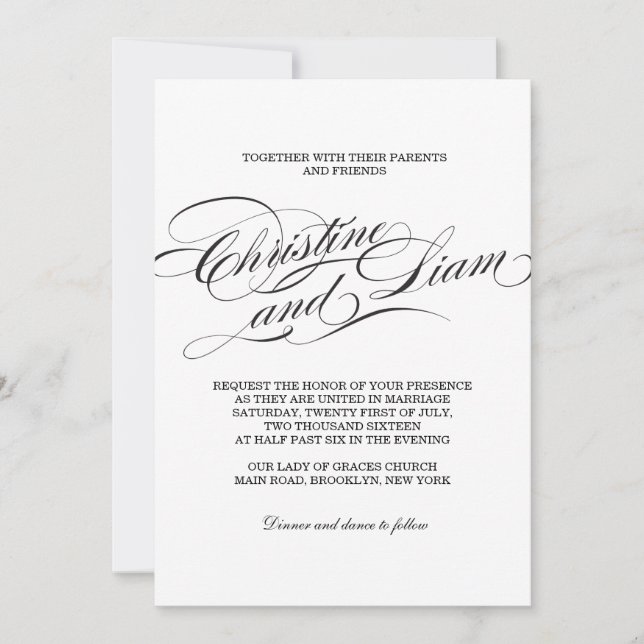 Convite para Casamento de Script Flourish (Frente)