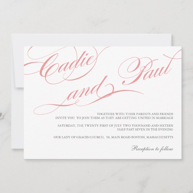 Convite para Casamento de Script Flourish, Cor-de- (Frente)
