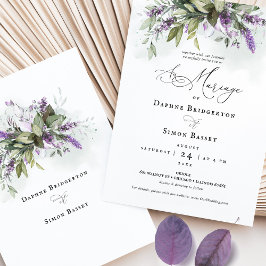 Convite para Casamento de Script Francês de lavand