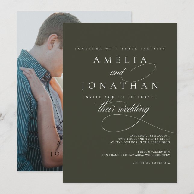 Convite para Casamento de Script Minimalista Moder (Frente/Verso)