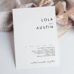 Convite para Casamento de Script Minimalista Moder<br><div class="desc">Este convite de casamento de guião minimalista moderno é perfeito para o teu casamento clássico do Boho. Seu design simples, único e abstrato, acompanhado de um roteiro mínimo contemporâneo e de uma paleta de cores brancas e pretas dá a este produto uma sensação de luxo formal elegante enquanto permanece simplista,...</div>