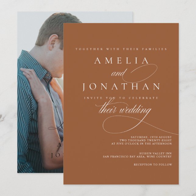 Convite para Casamento de Script Minimalista Moder (Frente/Verso)