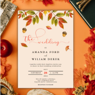 Convite para Casamento de Script Moderno Laranja Q