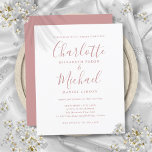 Convite para Casamento de Script Rosa de Dusty de<br><div class="desc">Apresentando nomes de estilo de assinatura,  este elegante convite de casamento de rosa empoeirado de orçamento pode ser personalizado com suas informações em cartaz chic. Projetado por Thisnotme©</div>