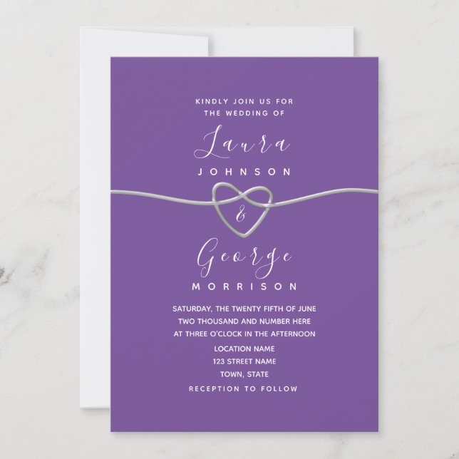 Convite para Casamento de Script Roxo Minimalista (Frente)