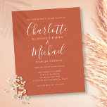 Convite para Casamento de Script Terracotta de Orç<br><div class="desc">Apresentando nomes de estilo de assinatura,  este simples convite de casamento de orçamento de terracota simples pode ser personalizado com suas informações em tipografia branca-chique. Projetado por Thisnotme©</div>
