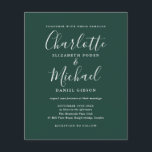 Convite para Casamento de Script Verde de Esmerald<br><div class="desc">Apresentando nomes elegantes de estilo de assinatura,  este convite de casamento verde esmeralda moderno do orçamento pode ser personalizado com suas informações em caracteres quicos. Projetado por Thisnotme©</div>