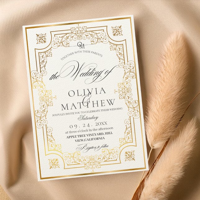 Convite para Casamento de Script Verde Dourado e E (Criador carregado)