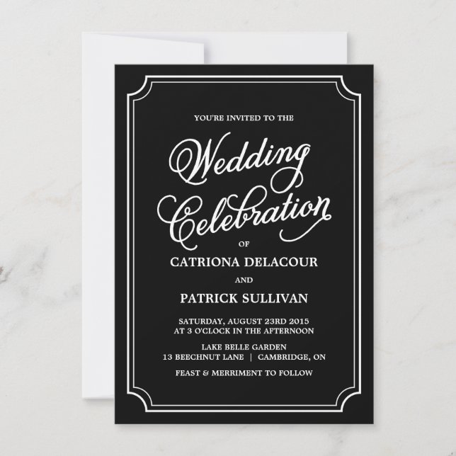 Convite para Casamento de Script Whimsical Preto e (Frente)