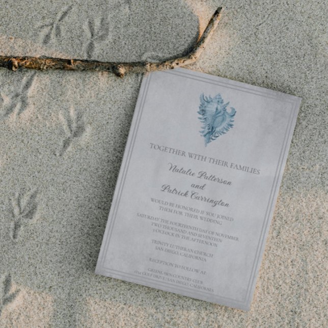 Convite para Casamento de Shell de Conch Azul (Blue Conch Shell Wedding Invitation)