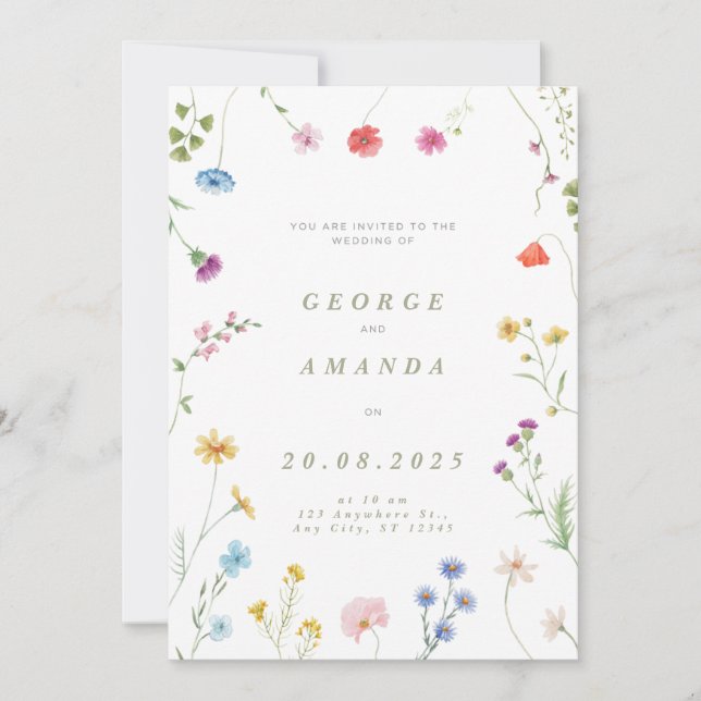 Convite para Casamento de Sinfonia Floral (Frente)