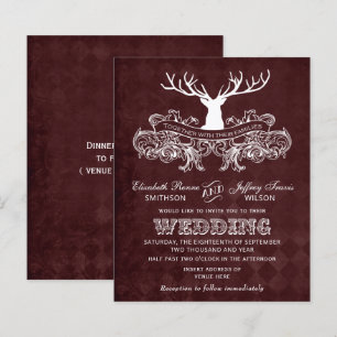 Convite para Casamento de Stag Stag Burgundy de Or
