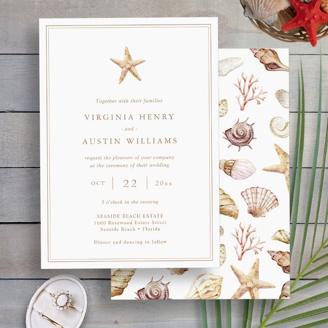 Convite para Casamento de Starfish (Elegant Beach Starfish Watercolor Wedding Invitation by Painted Paperie
)