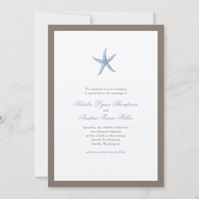 Convite para Casamento de Starfish - AZUL (Frente)