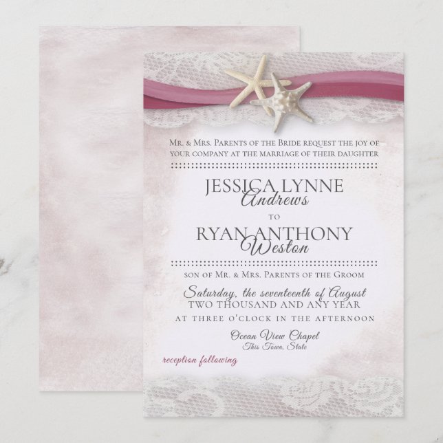 Convite para casamento de Starfish Cranberry Beach (Frente/Verso)