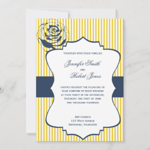 Convite para Casamento de Stripe Amarela Azul Mode