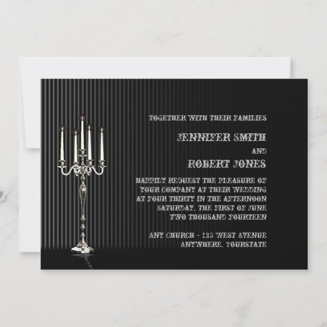 Convite para Casamento de Stripe de Candelabra Gót (Frente)