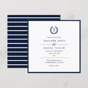 Convite para Casamento de Stripe marinho Azul e Br