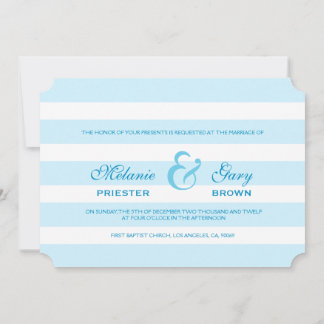 Convite para Casamento de Stripes Azuis e Brancas 