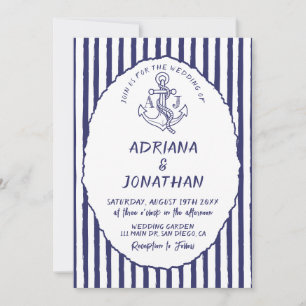 Convite para Casamento de Stripes Brancas Azuis Ná