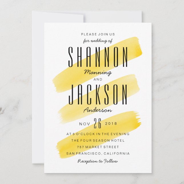 Convite para Casamento de Stripes de Mola Amarela (Frente)