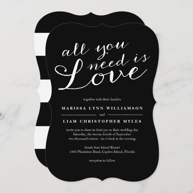 Convite para Casamento de Stripes Negras Elegantes (Frente/Verso)