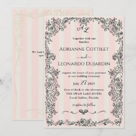 Convite para Casamento de Stripes Rosa Ornamentado