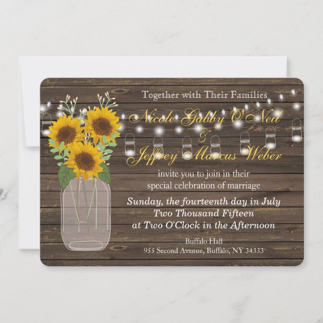 Convite para Casamento de Sunflower Country Mason  (Frente)