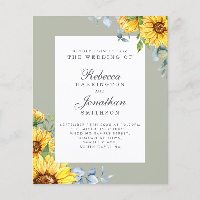 Convite para Casamento de Sunflower Eucalyptus (Frente)