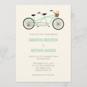 Convite Para Casamento De Tandem Bike - Mint Green