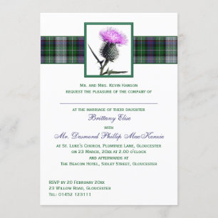 Convite Para Casamento De Tartan Verde Roxo