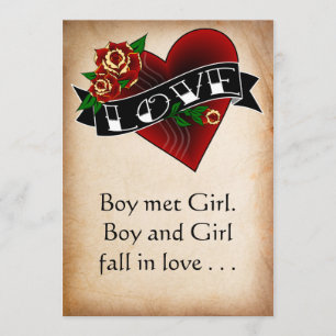 Convite para Casamento de Tatuagem de Coração e 