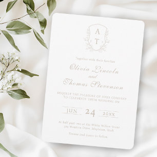 Convite Para Casamento De Taupe Pálido De Crest Mo