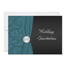 Convite para Casamento de Teal e Damasco Negro Mon
