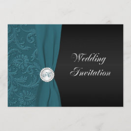 Convite para Casamento de Teal e Damasco Negro Mon