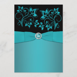 Convite para Casamento de Teal e Floral Negra