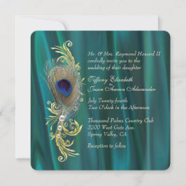 Convite para Casamento de Teal Satin e Pacock Feat