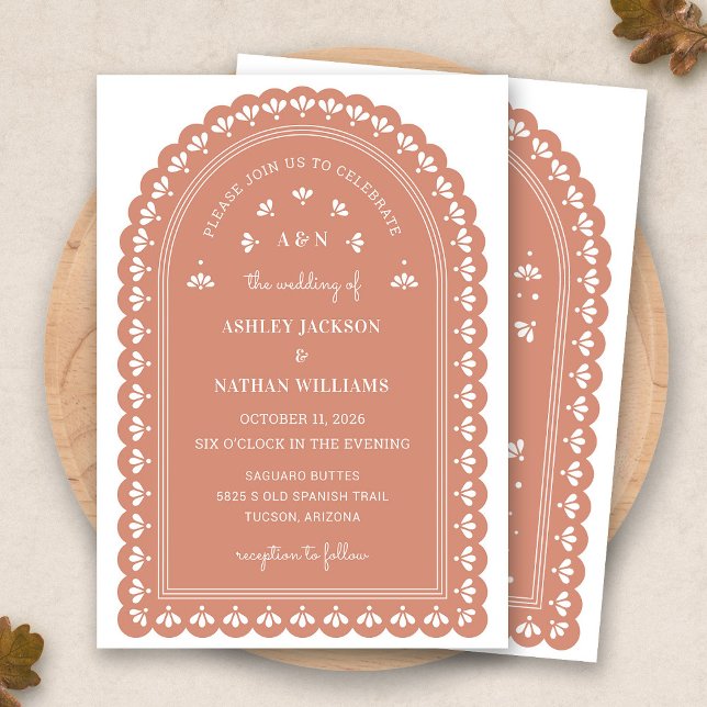 Convite Para Casamento De Terra Cotta Arch Autumn (Terra Cotta Arch Autumn Wedding Invitation by Fiesta Valley Print)