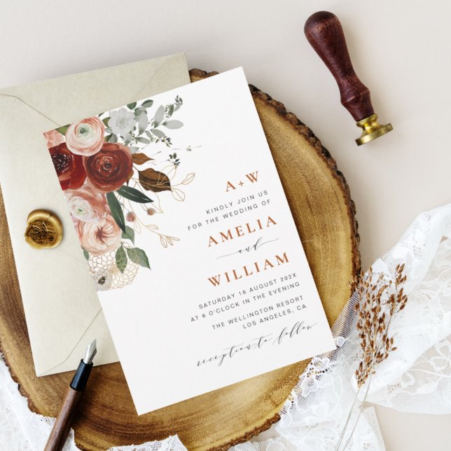 convite para casamento de terracota moderna e verd (Criador carregado)