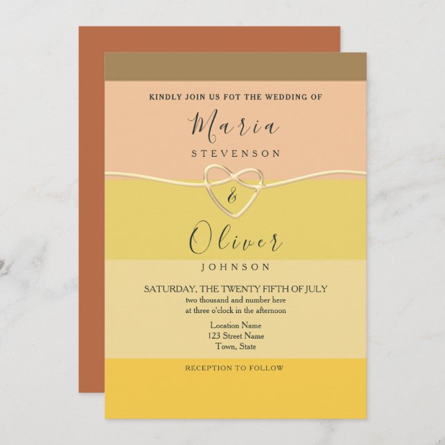 Convite para Casamento de Terracotta Amarelo Moder (Frente/Verso)