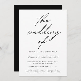 Convite para Casamento de Texto Branco Preto Simpl
