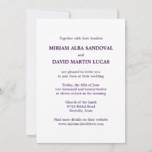 Convite para Casamento de Texto Roxo Formal Minima